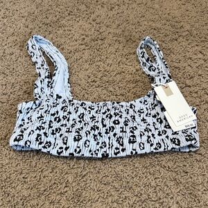 Good American Blue and Black Smocked bikini top NWT size S/M